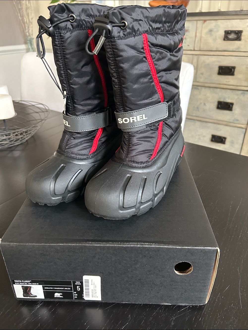 Sorel Black and Red Kids' Snow Boots